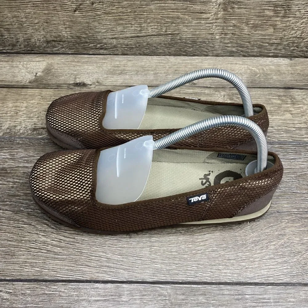 Teva Mush Brown Fabric Ballet Flats Slip On Loafers Shoes Women's Size 10